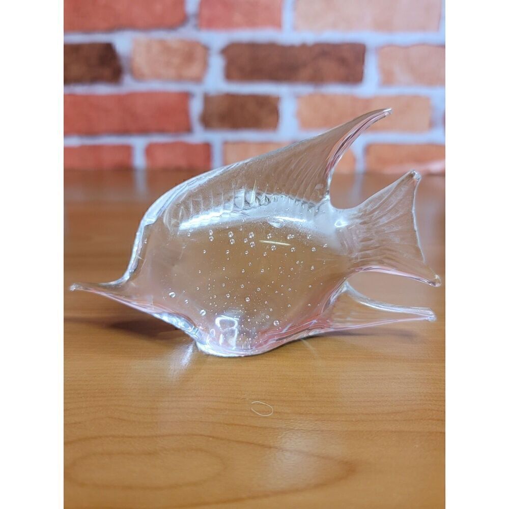 Clear Art Glass Angel Fish Paperweight